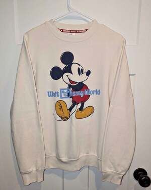 Walt Disney World Retro Classic Mickey Mouse Cream Pullover Crewneck Sweatshirt,